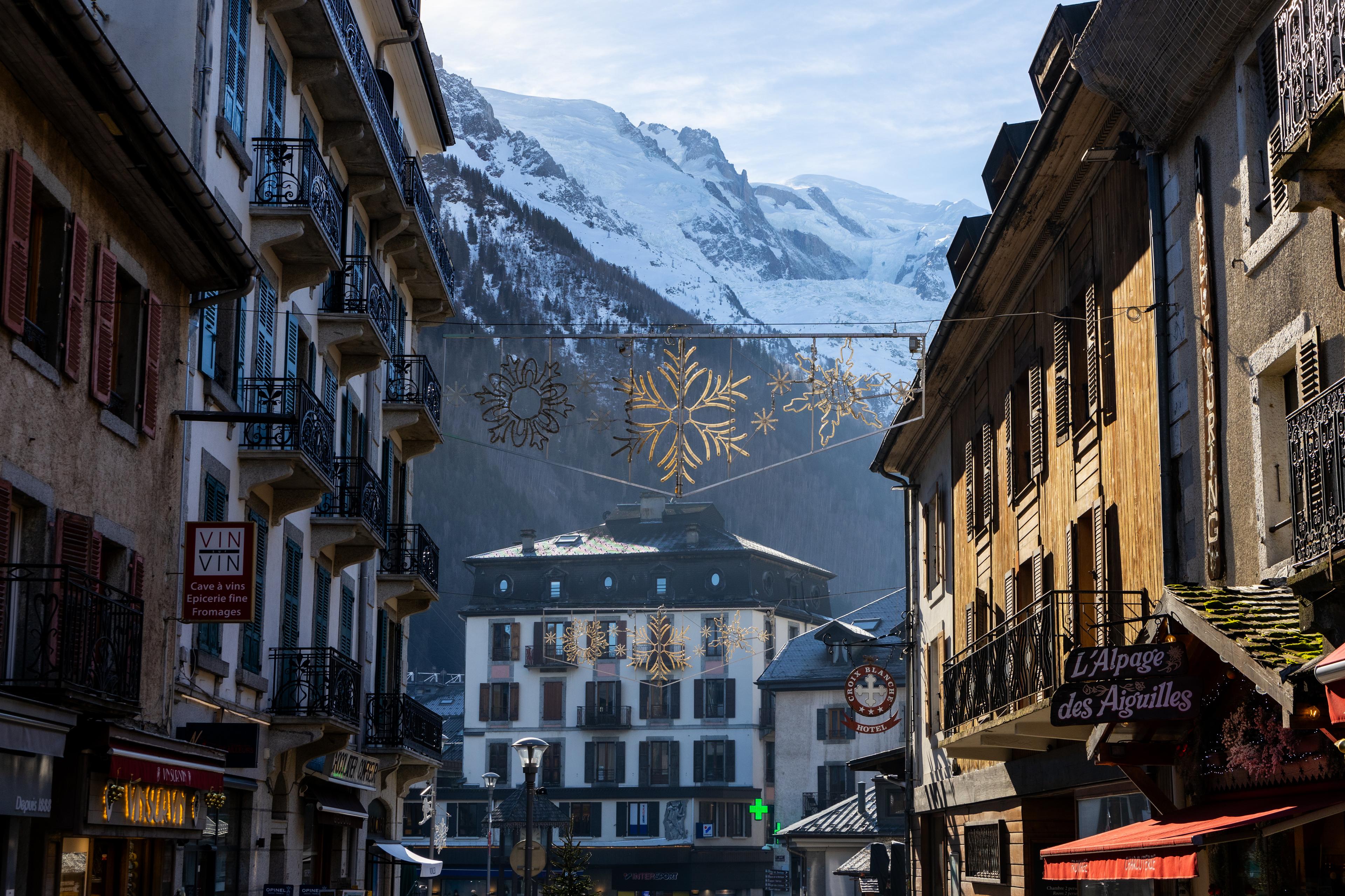 A beautiful shot of Chamonix town and the mountains